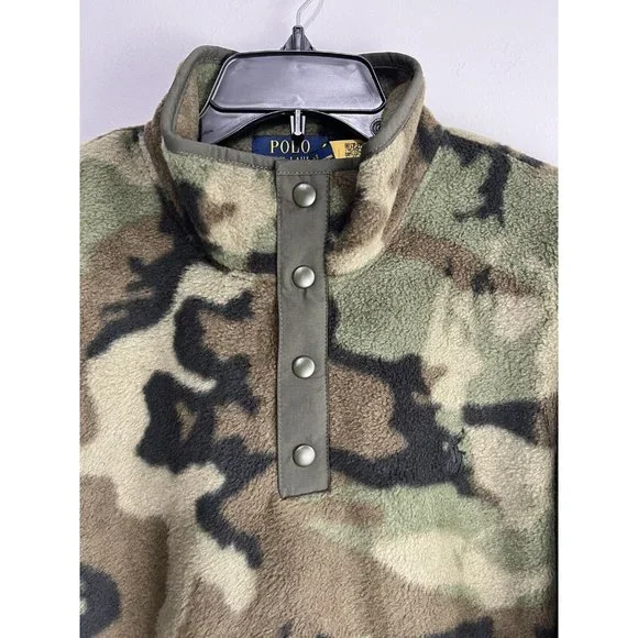 Polo Ralph Lauren Fleece Snap Pullover Green Camo NWT Large - Picture 6 of 8